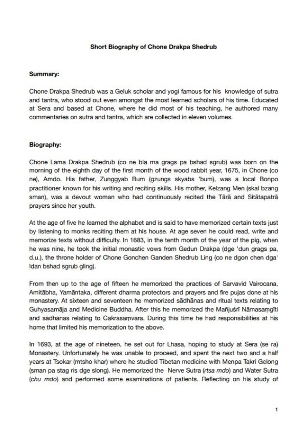 HappyMonksPublication - Short Biography of Chone Drakpa Shedrub